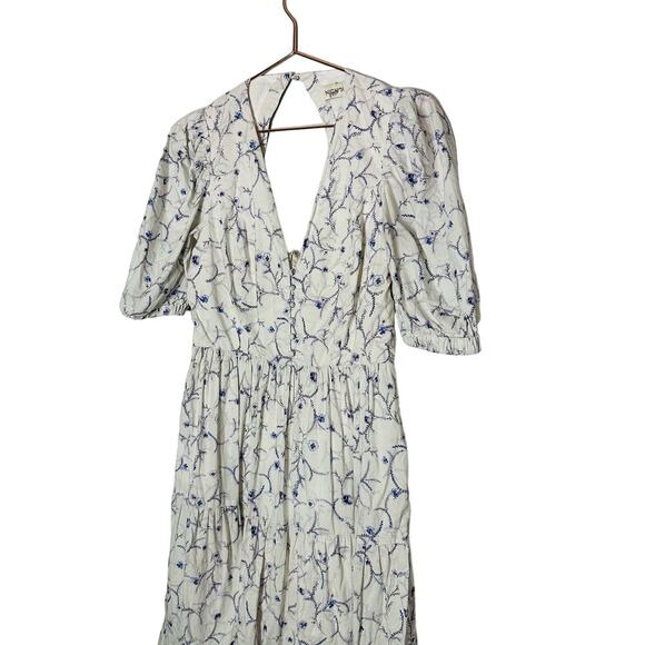Nicholas Celie White Blue Floral Button Front Print Puff Sleeve Maxi Dress Sz 6 - Picture 4 of 16